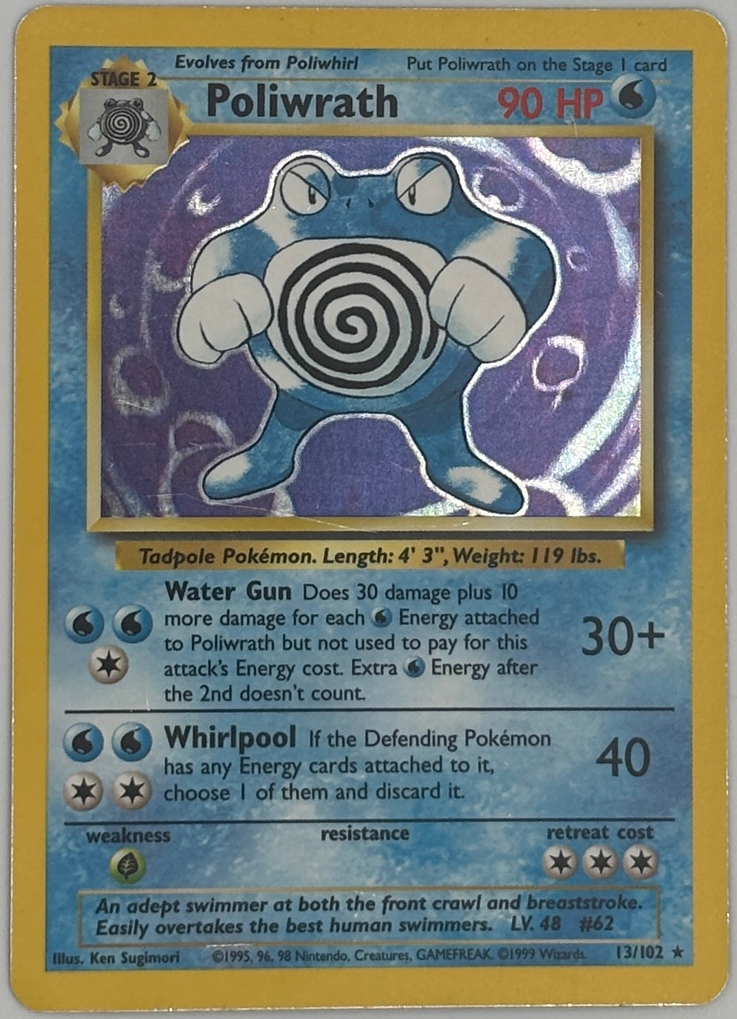 1999 Pokemon Base Set Poliwrath holo card front, 13/102