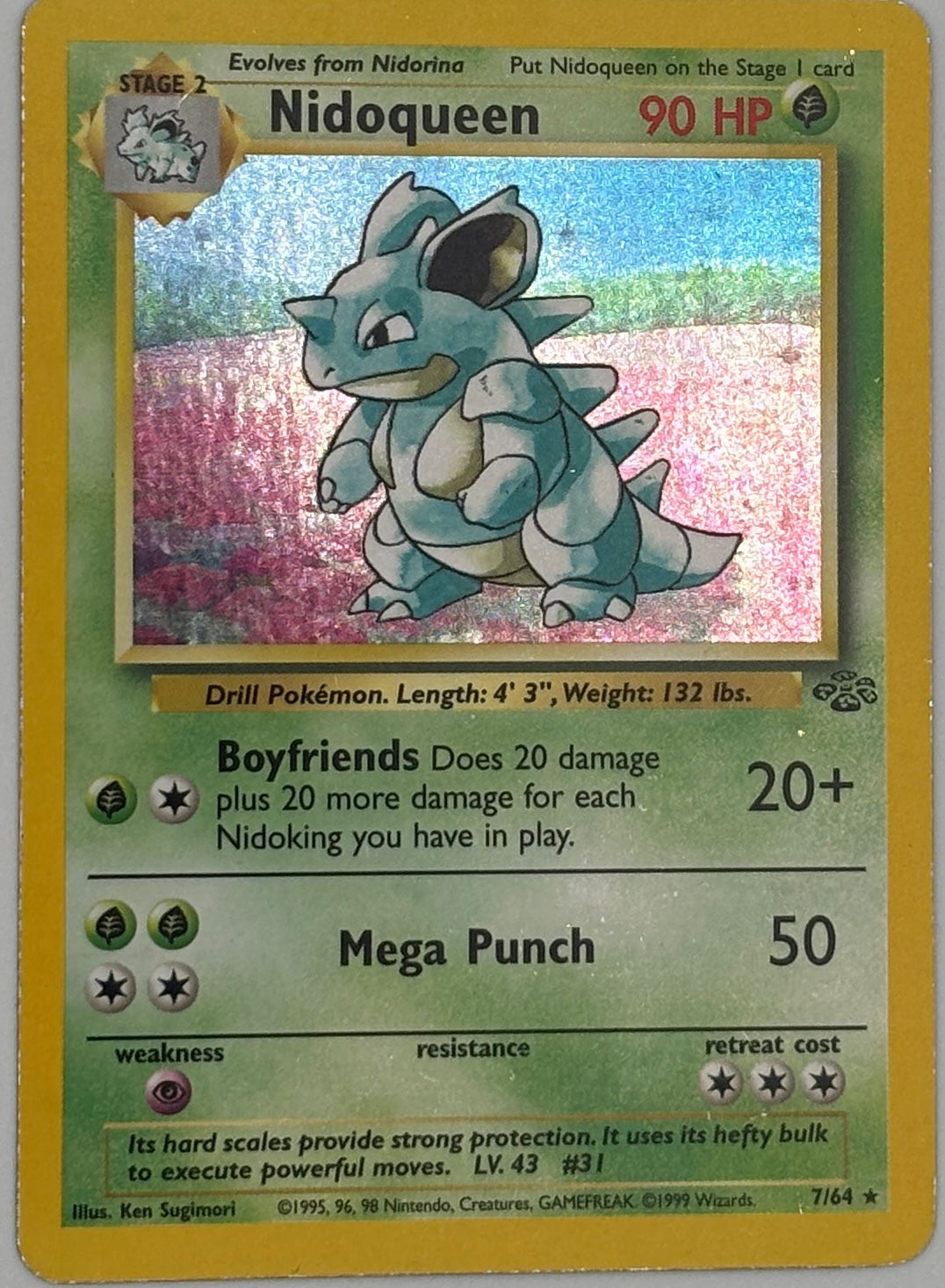 1999 Pokemon Jungle Nidoqueen holo card front, 7/64