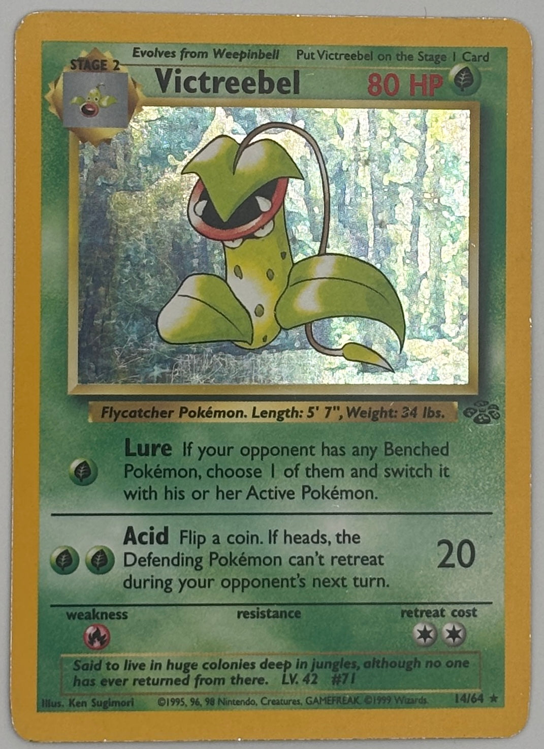 1999 Pokemon Jungle Victreebel holo card front, 14/64