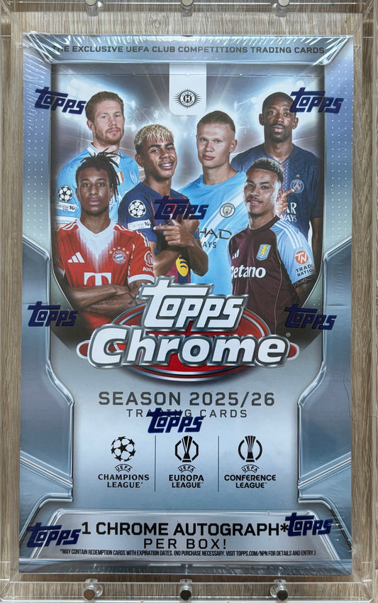2025-26 Topps Chrome UEFA Club Competitions Soccer Hobby Box front
