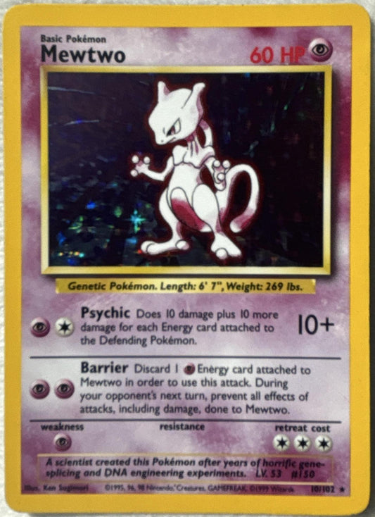 1999 Pokemon Mewtwo Base Set Unlimited #10/102 Holo card front