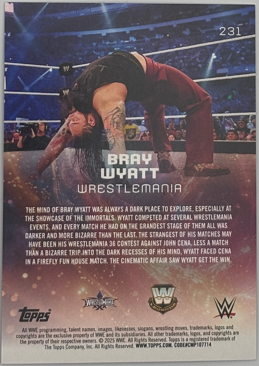 2025 Topps WWE Universe Bray Wyatt WrestleMania card back