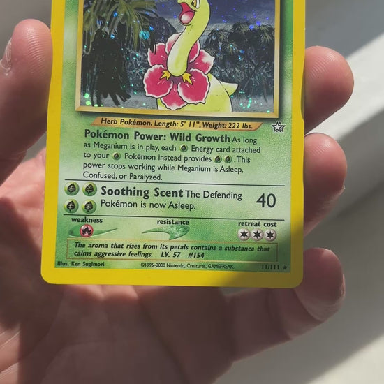 2000 Pokemon Meganium Neo Genesis #11/111 Holo close-up condition detail
