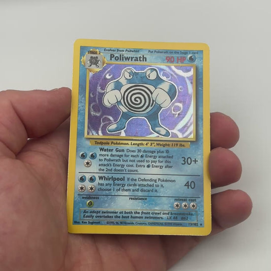 1999 Pokemon Base Set Poliwrath holo card condition video, front, 13/102