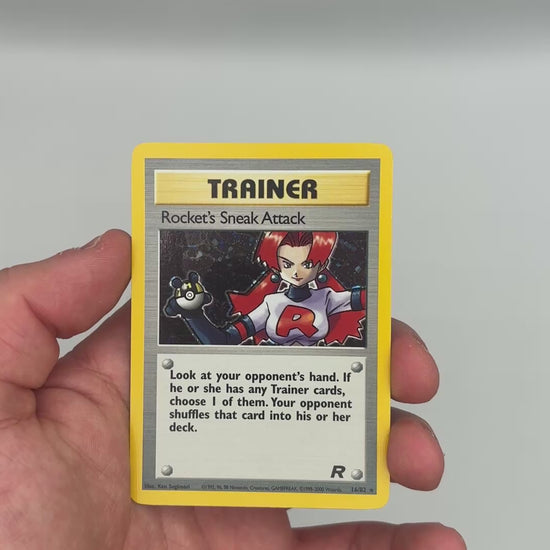 1999 Pokemon Team Rocket Rocket's Sneak Attack card condition video, front, 16/82
