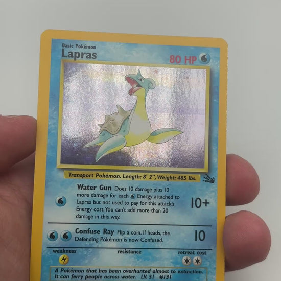 1999 Pokemon Fossil Lapras holo card condition video, front, 10/62