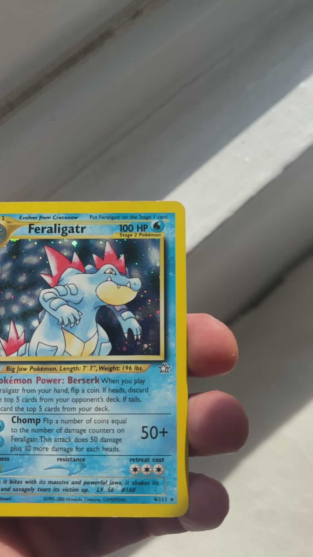 2000 Pokemon Feraligatr Neo Genesis #4/111 Holo close-up condition detail