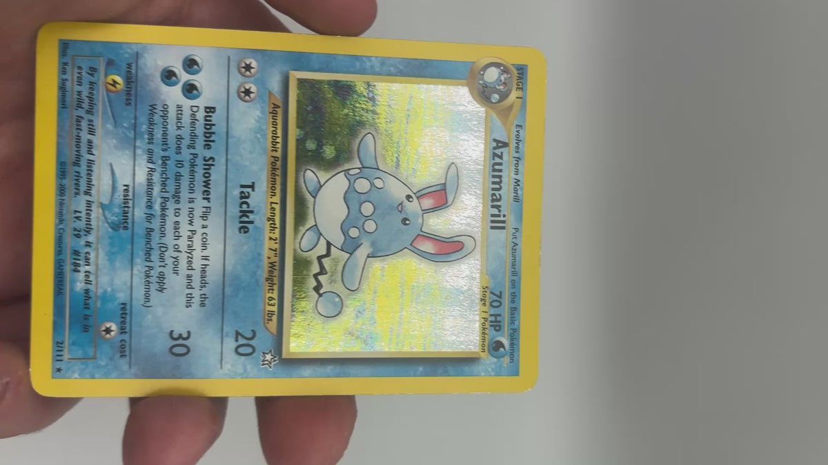 2000 Pokemon Neo Genesis Azumarill holo card condition video, front, 2/111