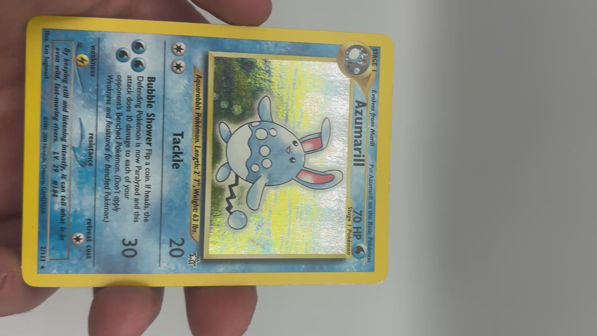 2000 Pokemon Neo Genesis Azumarill holo card condition video, front, 2/111