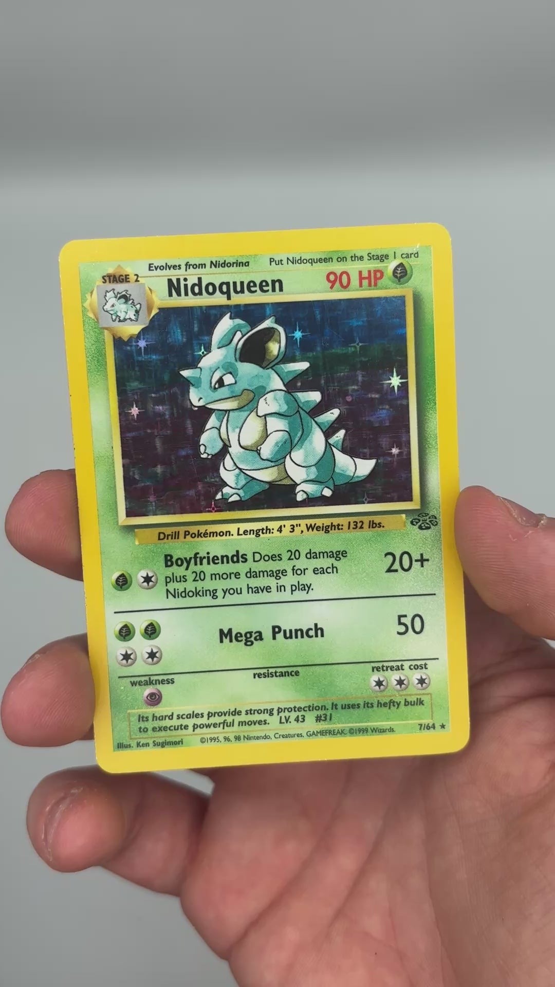 1999 Pokemon Jungle Nidoqueen holo card condition video, front, 7/64