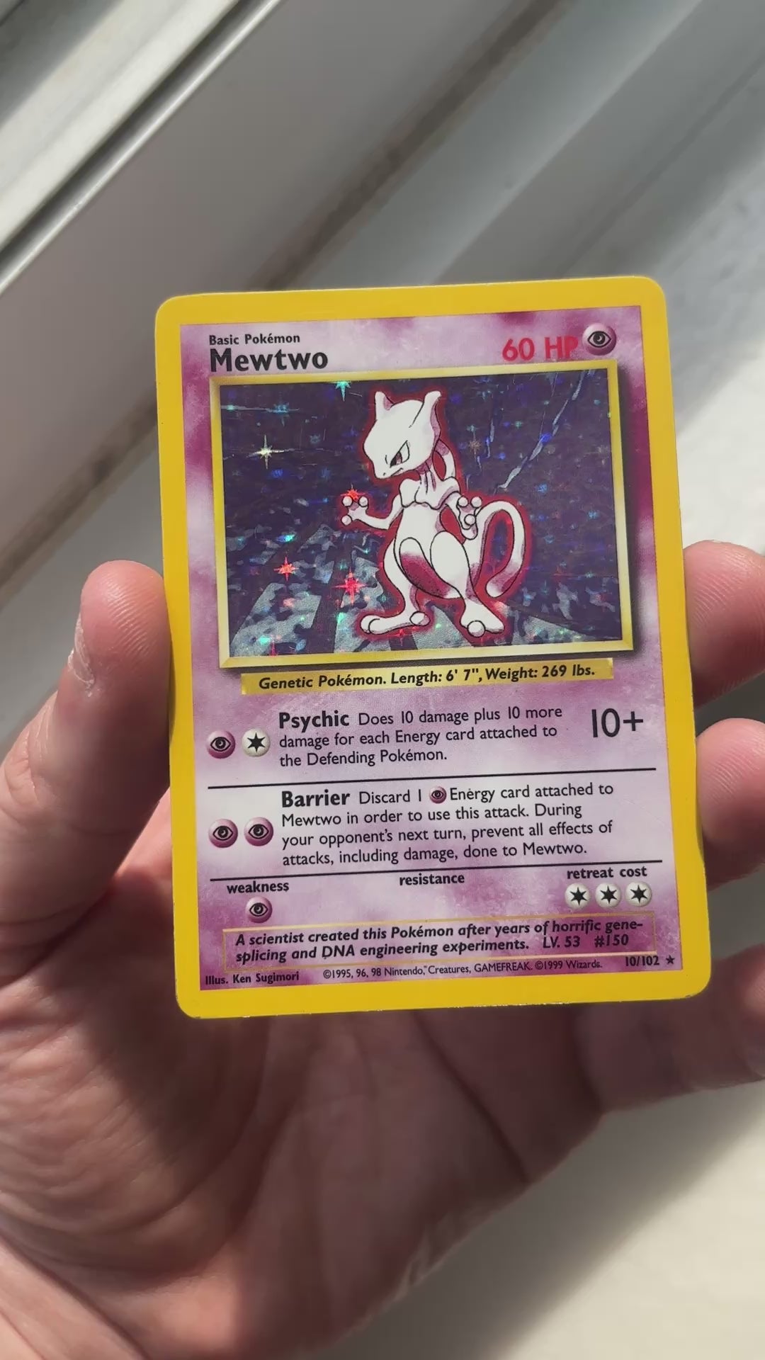 1999 Pokemon Mewtwo Base Set Unlimited #10/102 Holo close-up condition detail