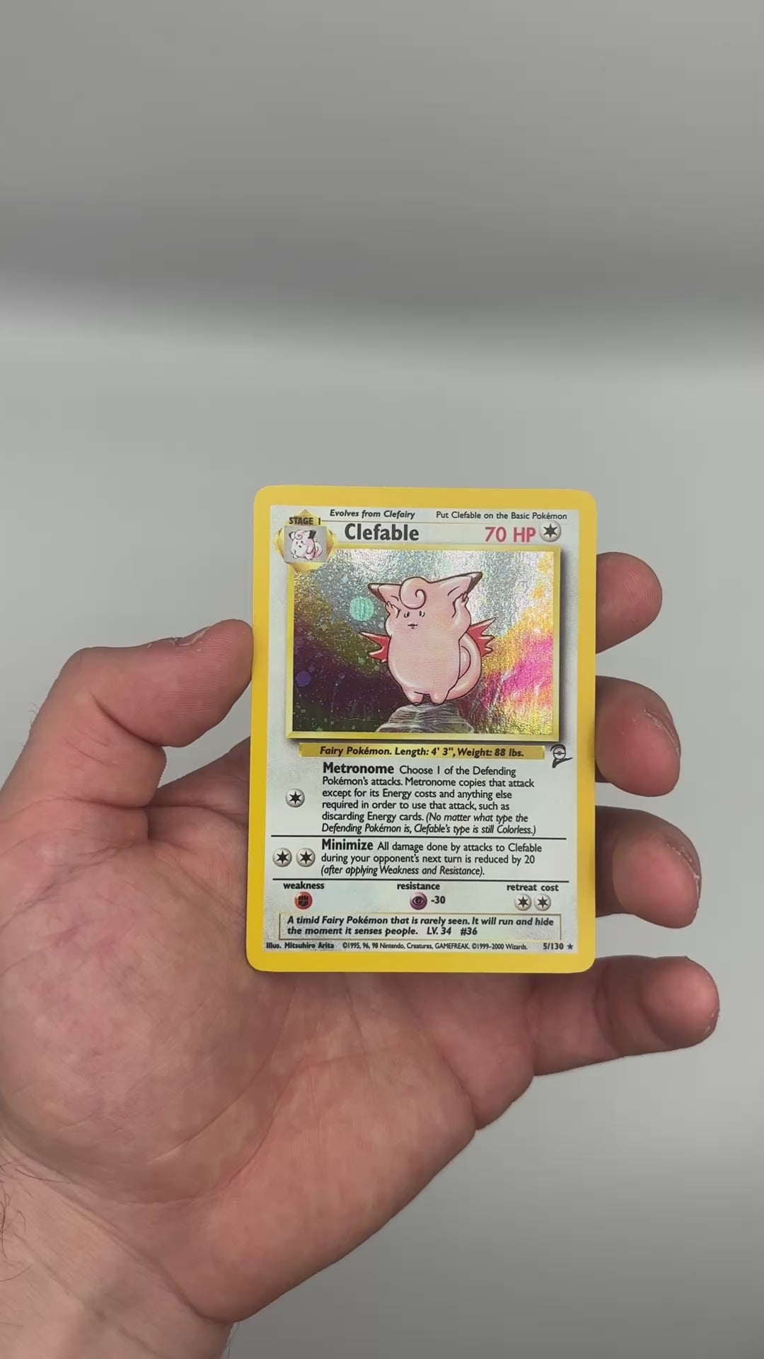 Pokemon Base Set 2 Clefable holo card condition video, front, 5/130